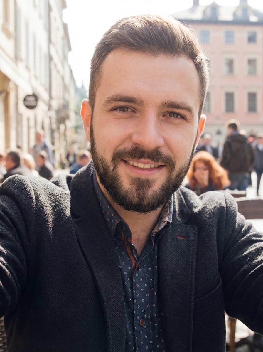 Remove a beard from a photo with AI — Before